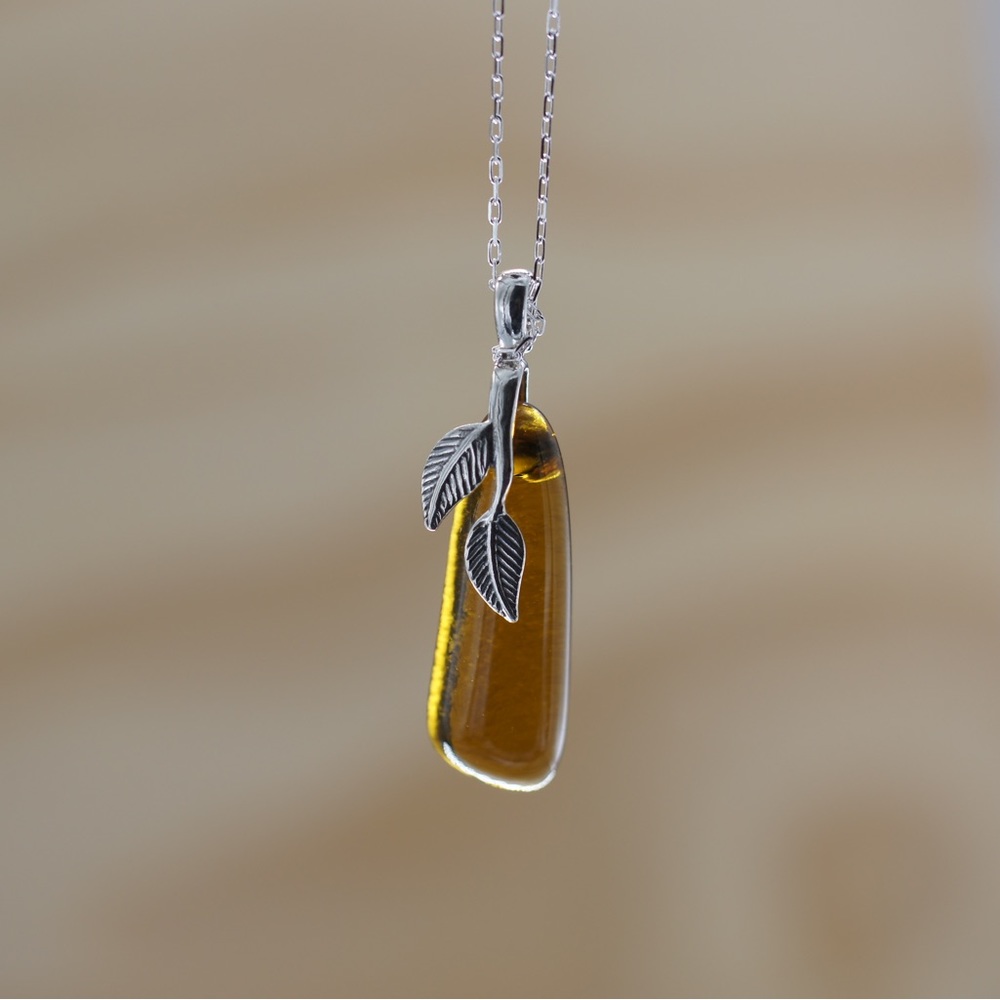 Tequila Brown Glass Necklace 1942 Don Julio Sterling Silver Upcycled Seaglass